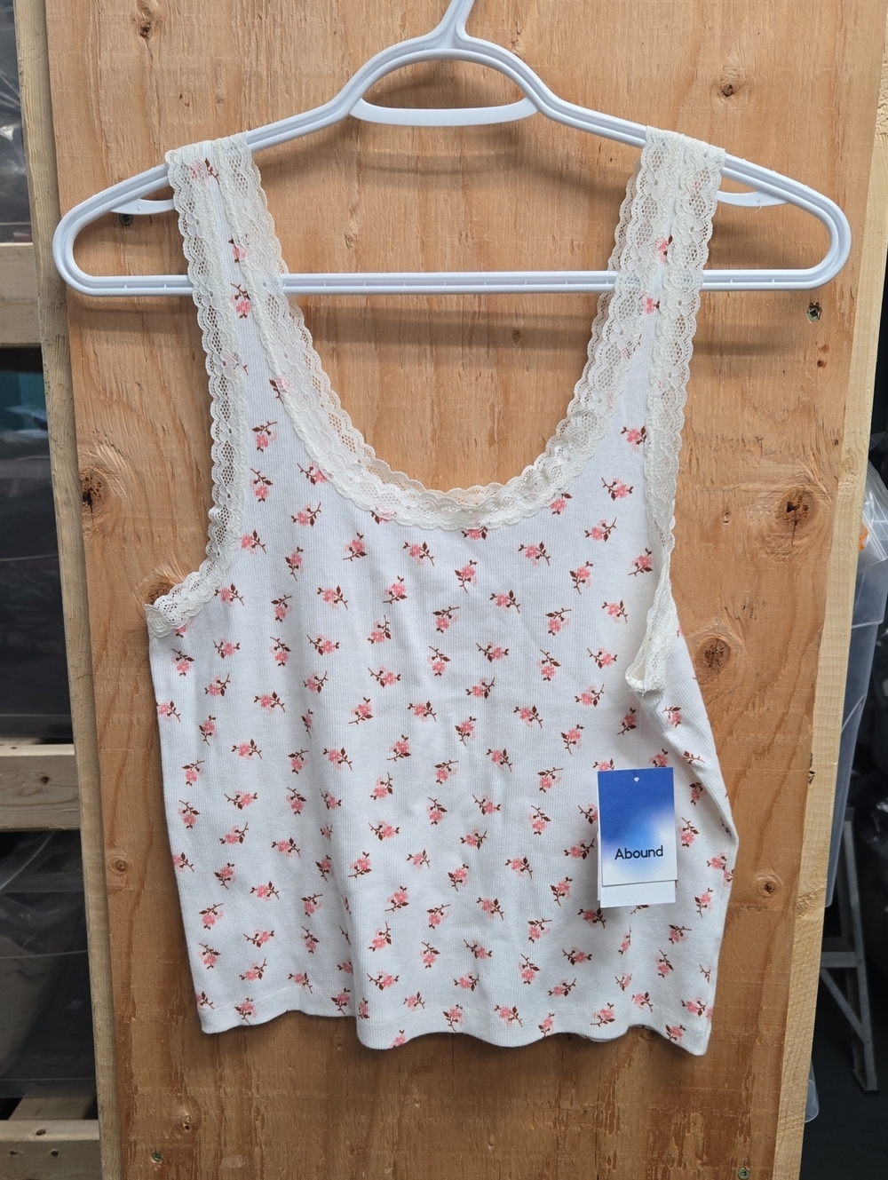 Abound Size XL Off-White Floral Print Ribbed Knit Tank Top